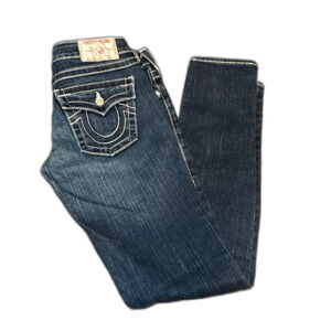 True Religion Disco Julie Big T Dark Denim Sequins Horseshoe Embellished Jeans